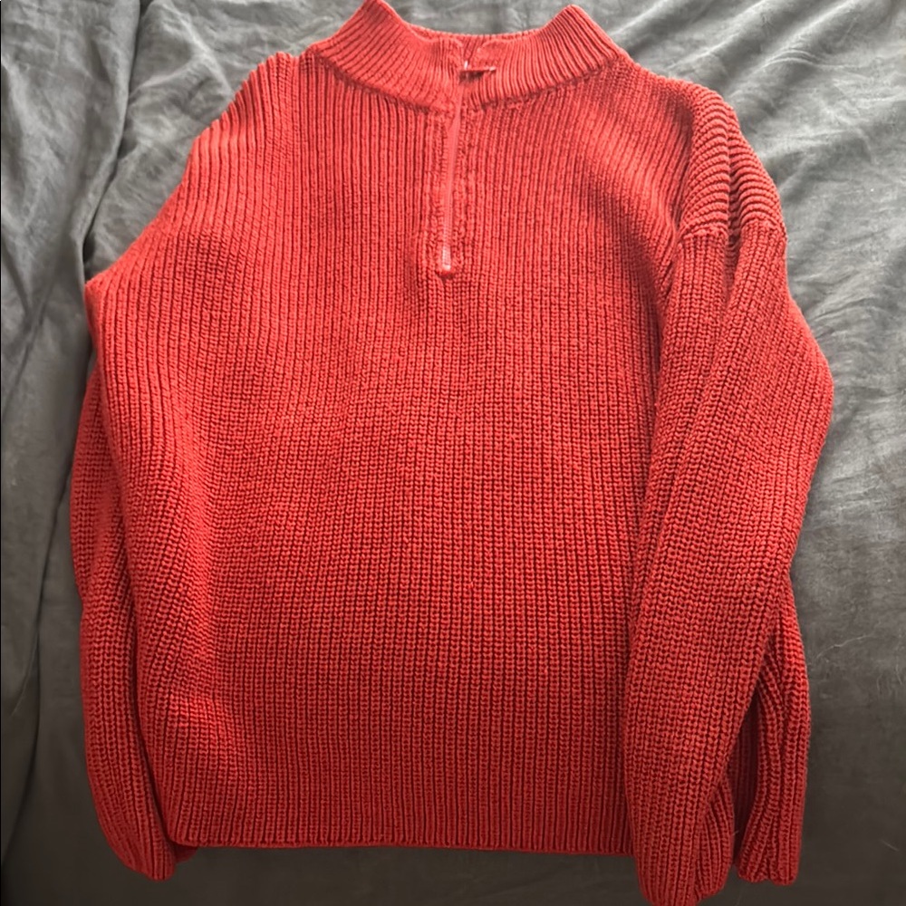 Red Knit Half-Zip Sweater